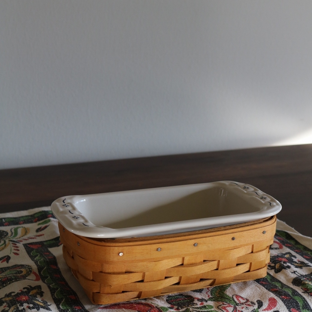Longaberger Handwoven Basket with Matching Ceramic Baking Dish